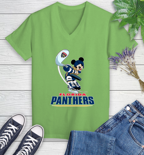 NHL Hockey Florida Panthers Cheerful Mickey Mouse Shirt Women's V-Neck T-Shirt 9
