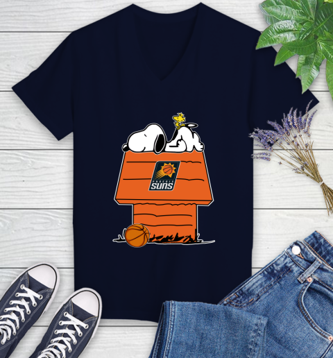 Phoenix Suns NBA Basketball Snoopy Woodstock The Peanuts Movie Women's V-Neck T-Shirt 3