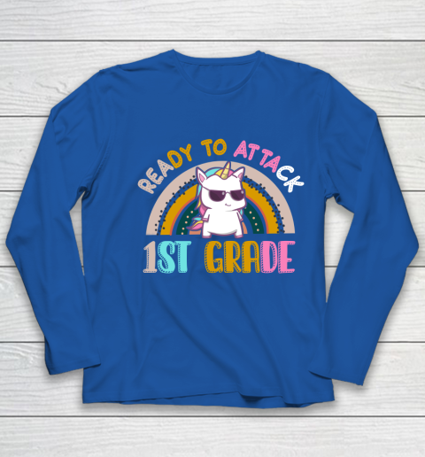 Back to school shirt Ready To Attack 1st grade Unicorn Youth Long Sleeve 15