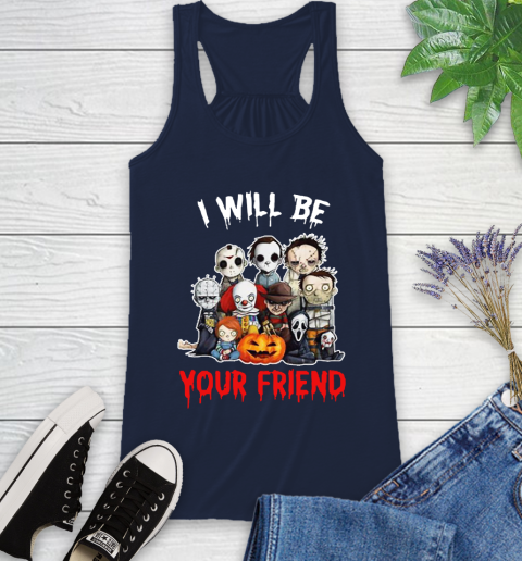 Halloween Horror Movie Characters Chibi I Will Be Your Friend Racerback Tank - Image 9