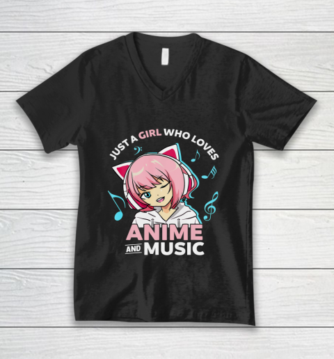 Just A Girl Who Loves Anime and Music Women Anime Teen Girls V-Neck T-Shirt