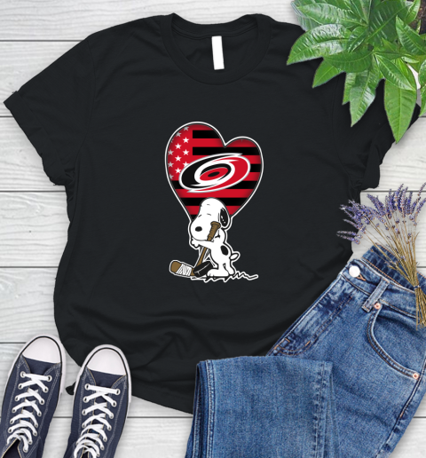 Carolina Hurricanes NHL Hockey The Peanuts Movie Adorable Snoopy Women's T-Shirt 2