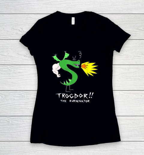 Trogdor The Burninator Meme Funny Game Women's V-Neck T-Shirt