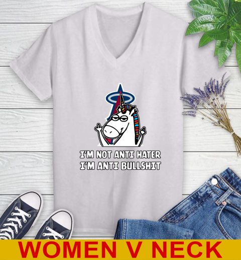Los Angeles Angels MLB Baseball Unicorn I'm Not Anti Hater I'm Anti Bullshit (1) Women's V-Neck T-Shirt