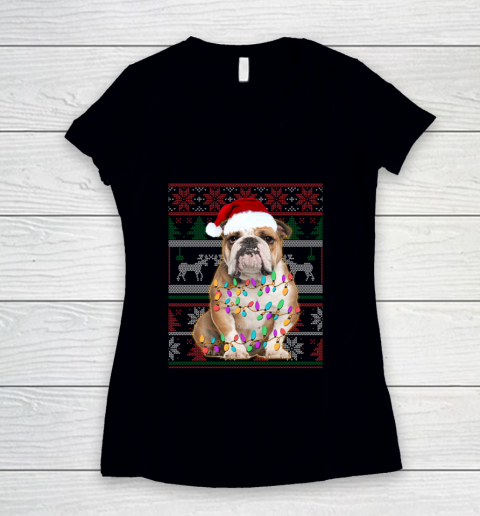 Bulldog Ugly Sweater Christmas Gifts Women's V-Neck T-Shirt