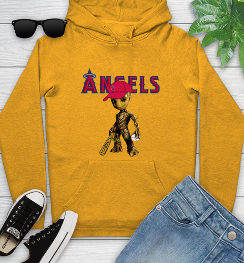 MLB Los Angeles Angels Groot Guardians Of The Galaxy Baseball Youth Hoodie 3