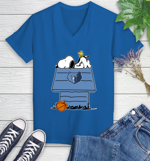 Memphis Grizzlies NBA Basketball Snoopy Woodstock The Peanuts Movie Women's V-Neck T-Shirt 10
