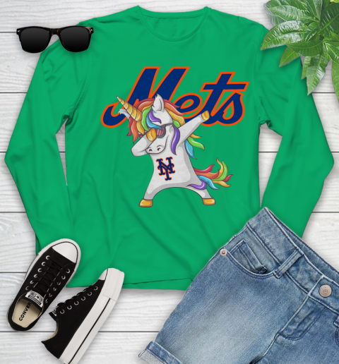 New York Mets MLB Baseball Funny Unicorn Dabbing Sports Youth Long Sleeve 6
