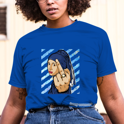 Air Jordan 12 French Blue Matching Sneaker Shirt The girl With The Pearl Earing Middle Finger White And Blue Sneaker Tshirt