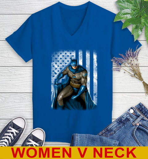 Detroit Lions NFL Football Batman DC American Flag Shirt Women's V-Neck T-Shirt 9