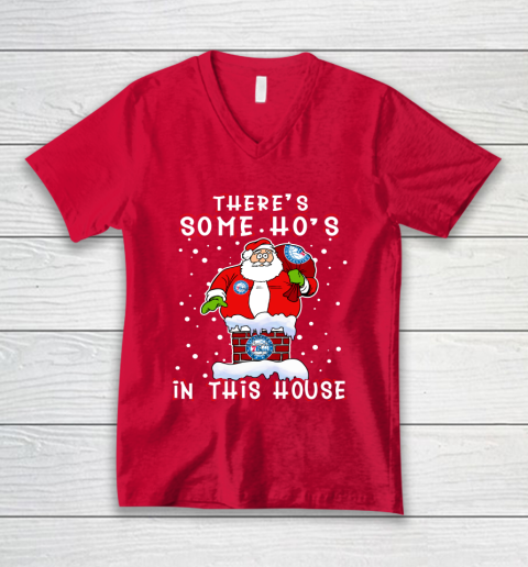Philadelphia 76ers Christmas There Is Some Hos In This House Santa Stuck In The Chimney NBA V-Neck T-Shirt 6