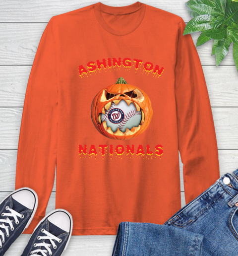 MLB Washington Nationals Halloween Pumpkin Baseball Sports Long Sleeve T-Shirt 5