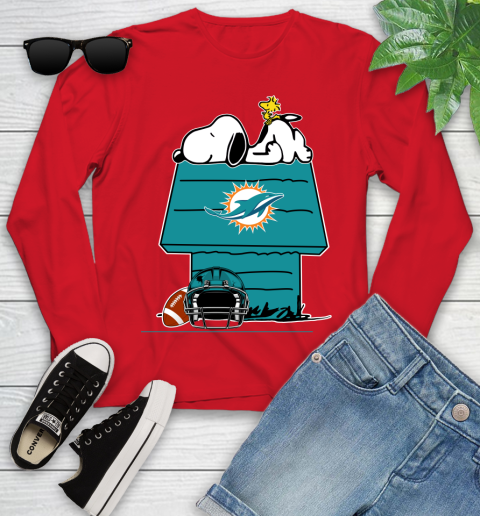 Miami Dolphins NFL Football Snoopy Woodstock The Peanuts Movie Youth Long Sleeve 11