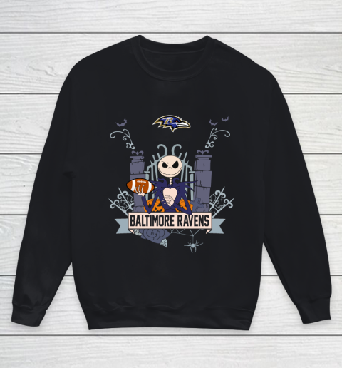NFL Baltimore Ravens Football Jack Skellington Halloween Youth Sweatshirt