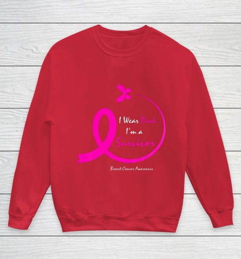 Womens Butterfly I Wear Pink I m A Survivor Breast Cancer Awareness Youth Sweatshirt 7