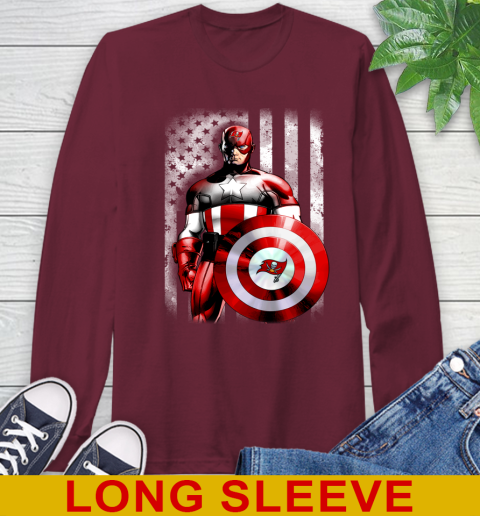 Tampa Bay Buccaneers NFL Football Captain America Marvel Avengers American Flag Shirt Long Sleeve T-Shirt 7