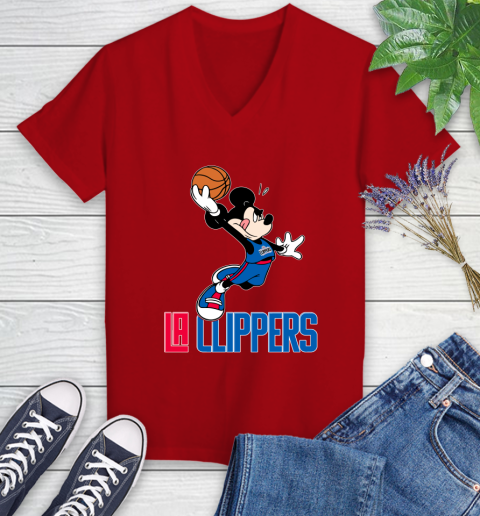 NBA Basketball LA Clippers Cheerful Mickey Mouse Shirt Women's V-Neck T-Shirt 10