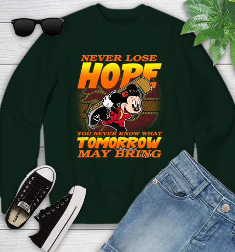 Calgary Flames NHL Hockey ootball Mickey Disney Never Lose Hope Youth Sweatshirt 9