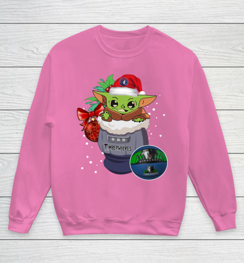 Minnesota Timberwolves Christmas Baby Yoda Star Wars Funny Happy NBA Youth Sweatshirt 7