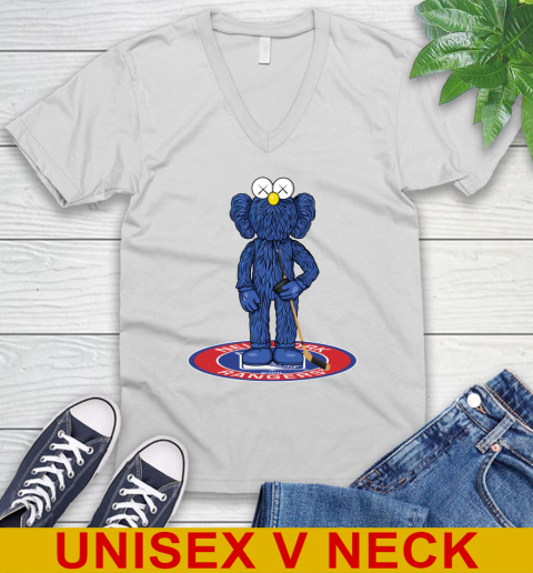 NHL Hockey New York Rangers Kaws Bff Blue Figure Shirt V-Neck T-Shirt