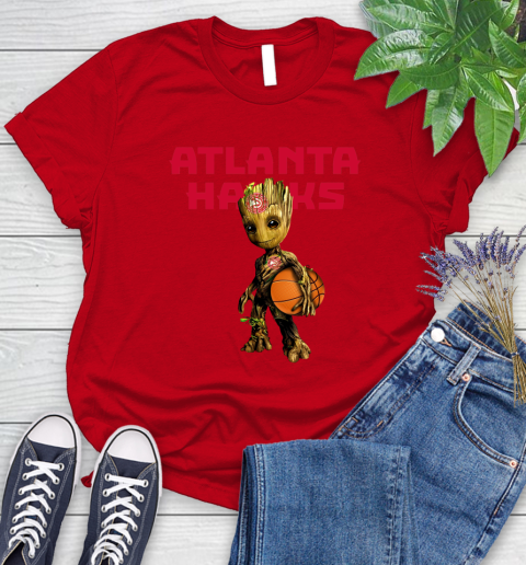 Atlanta Hawks NBA Basketball Groot Marvel Guardians Of The Galaxy Women's T-Shirt 9