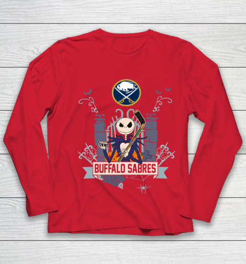 NHL Buffalo Sabres Hockey Jack Skellington Halloween Youth Long Sleeve 8