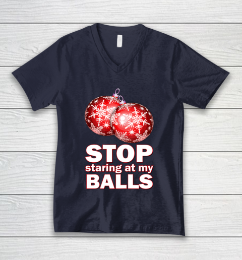 Stop Staring at my Balls Funny Christmas Holiday Pajama V-Neck T-Shirt 2