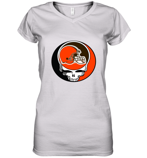 NFL Team Cleveland Browns x Grateful Dead Logo Band Women's V-Neck T-Shirt