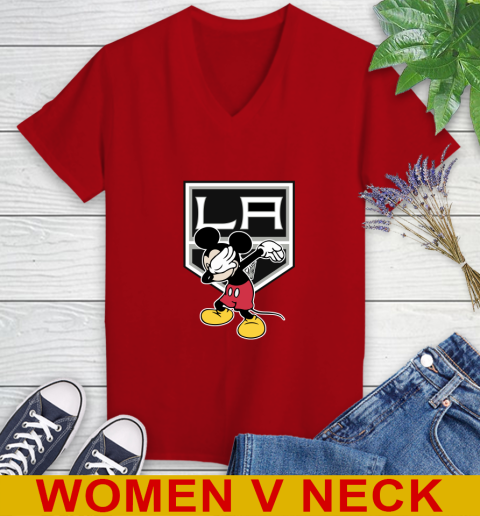 Los Angeles Kings NHL Hockey Dabbing Mickey Disney Sports Women's V-Neck T-Shirt 12