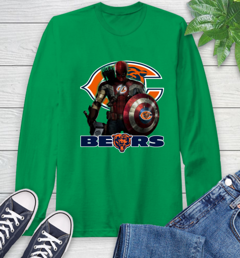 NFL Captain America Thor Spider Man Hawkeye Avengers Endgame Football Chicago Bears Long Sleeve T-Shirt 7