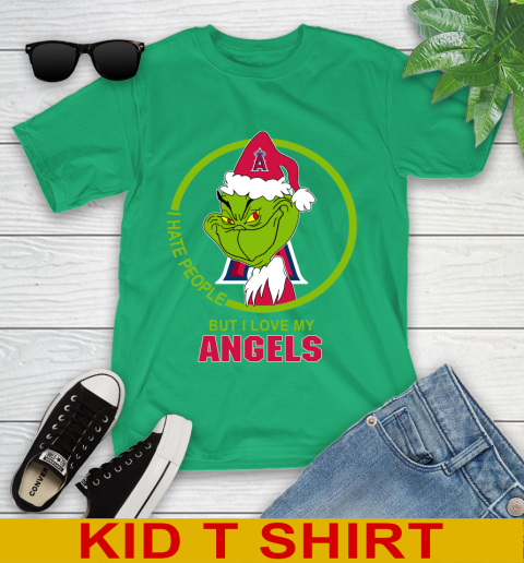 Los Angeles Angels MLB Christmas Grinch I Hate People But I Love My Favorite Baseball Team Youth T-Shirt 6