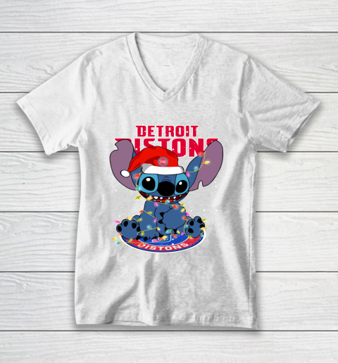 Detroit Pistons NBA noel stitch Basketball Christmas V-Neck T-Shirt
