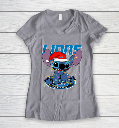 Detroit Lions NFL Football noel stitch Christmas Women's V-Neck T-Shirt 2
