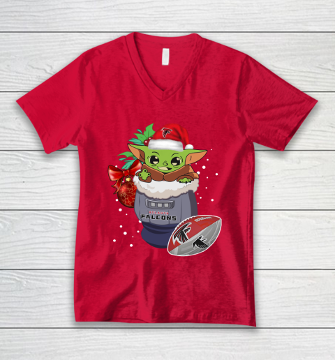 Atlanta Falcons Christmas Baby Yoda Star Wars Funny Happy NFL V-Neck T-Shirt 7