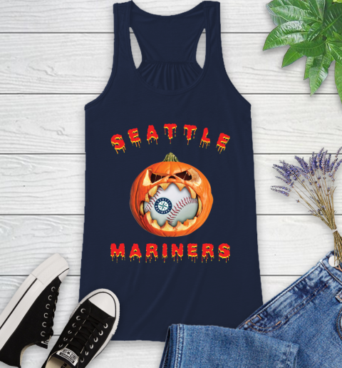 MLB Seattle Mariners Halloween Pumpkin Baseball Sports Racerback Tank 12