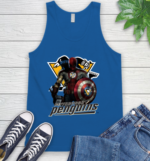 NHL Captain America Thor Spider Man Hawkeye Avengers Endgame Hockey Pittsburgh Penguins Tank Top 5