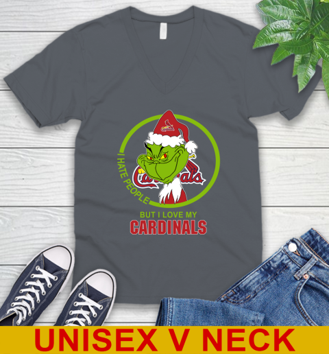 St.Louis Cardinals MLB Christmas Grinch I Hate People But I Love My Favorite Baseball Team V-Neck T-Shirt 5
