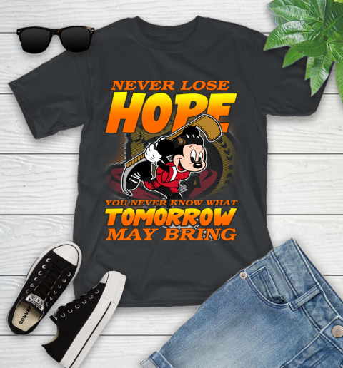 Ottawa Senators NHL Hockey ootball Mickey Disney Never Lose Hope Youth T-Shirt