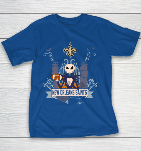 NFL New Orleans Saints Football Jack Skellington Halloween Youth T-Shirt 6