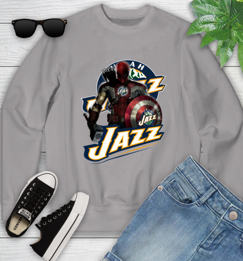 Utah Jazz NBA Basketball Captain America Thor Spider Man Hawkeye Avengers Youth Sweatshirt 4