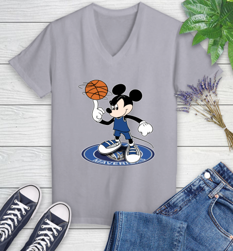 NBA Basketball Dallas Mavericks Cheerful Mickey Disney Shirt Women's V-Neck T-Shirt 4
