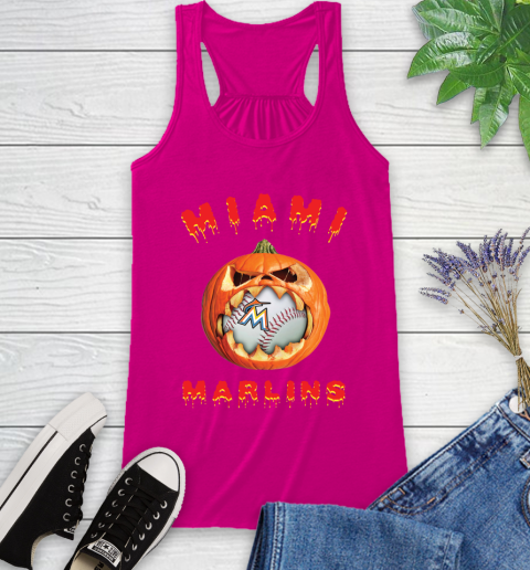 MLB Miami Marlins Halloween Pumpkin Baseball Sports Racerback Tank 8