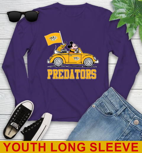 NHL Hockey Nashville Predators Pluto Mickey Driving Disney Shirt Youth Long Sleeve 5