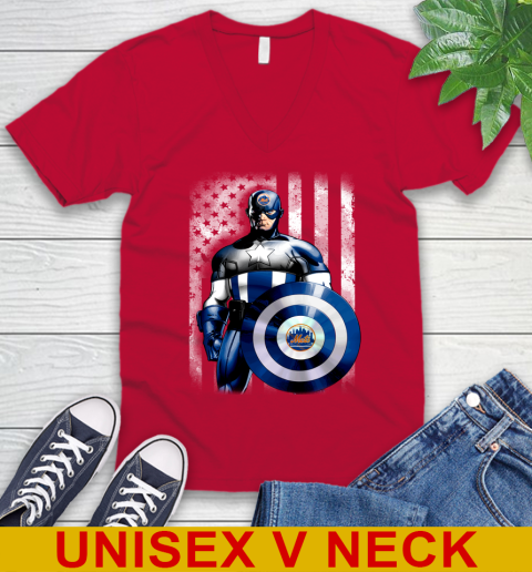New York Mets MLB Baseball Captain America Marvel Avengers American Flag Shirt V-Neck T-Shirt 6