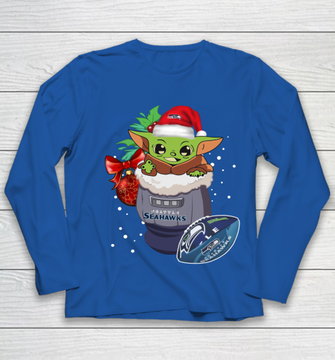 Seattle Seahawks Christmas Baby Yoda Star Wars Funny Happy NFL Youth Long Sleeve 9