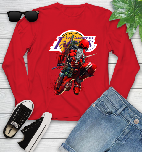 NBA Deadpool Marvel Comics Sports Basketball Los Angeles Lakers Youth Long Sleeve 11