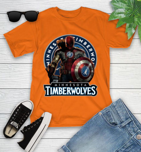 Minnesota Timberwolves NBA Basketball Captain America Thor Spider Man Hawkeye Avengers Youth T-Shirt 7