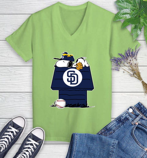 MLB San Diego Padres Snoopy Woodstock The Peanuts Movie Baseball T Shirt Women's V-Neck T-Shirt 11