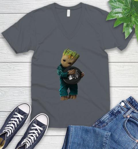 NHL Groot Guardians Of The Galaxy Hockey Sports Chicago Blackhawks V-Neck T-Shirt 5
