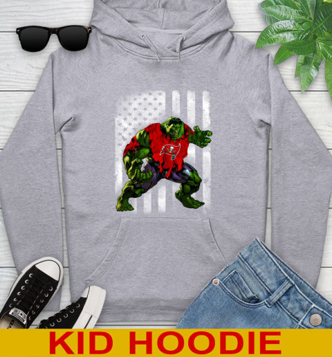 Tampa Bay Buccaneers Hulk Marvel Avengers NFL Football American Flag Youth Hoodie - Image 7